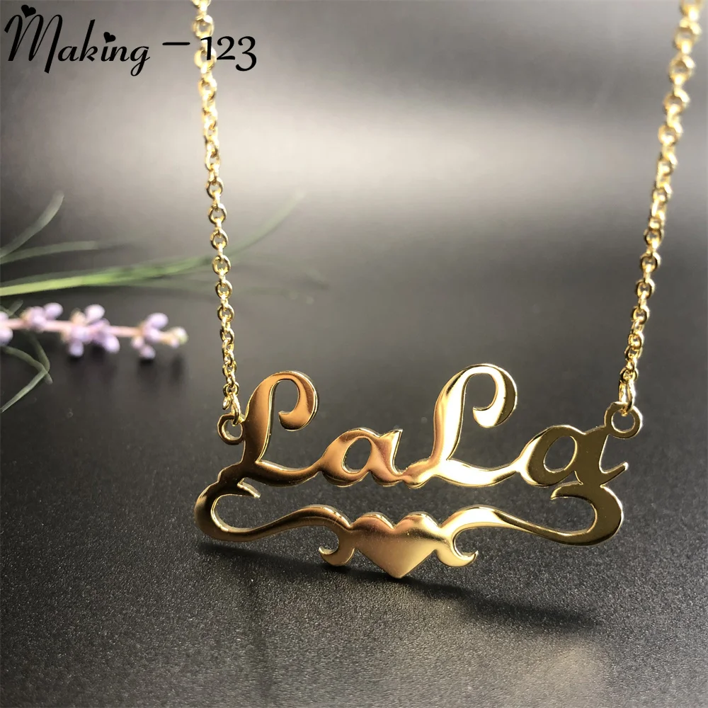 Custom Name Necklace For Women Trendy Heart Ribbon Nameplate Necklaces Stianless Steel Choker Valentine's Day Gifts Wholesale