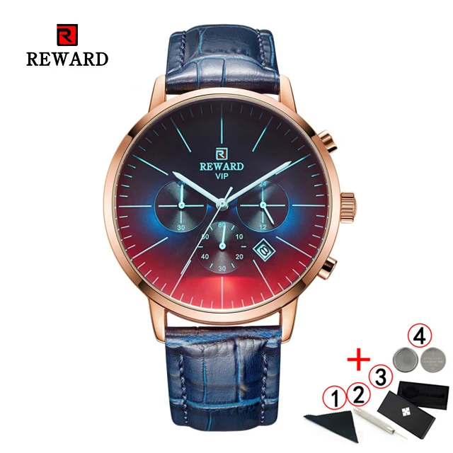 rose-blue--add-box Награда Новые Модные Цветные Яркие Стеклянные Часы мужские Топ люксовый бренд хронограф из нержавеющей стали деловые часы мужские наручные часы - Цвет: rose-blue--add-box