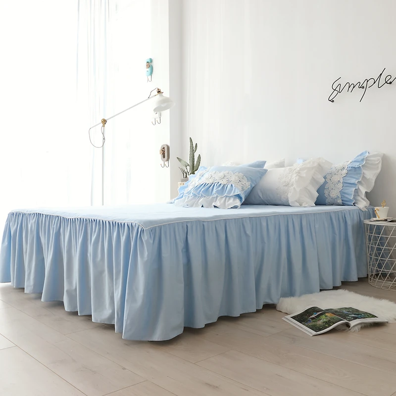 

Pure cotton lace Bedding Sets blue Japanese Duvet Cover luxury Bed Linen princess bed skirt twin queen king wedding bedclothes
