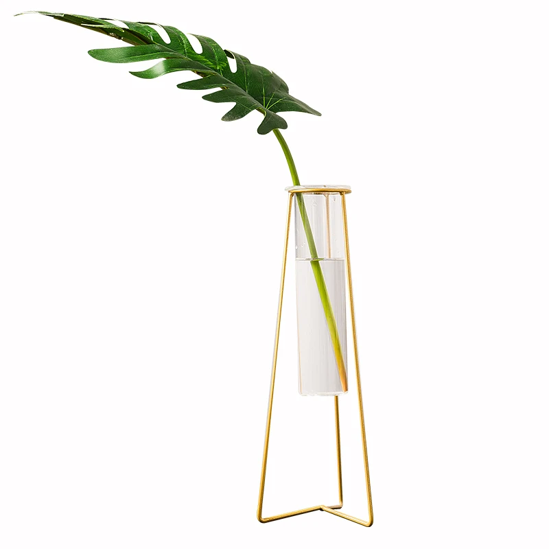 

Nordic Wrought Iron Glass Vase Golden Hydroponic Plant Vase Dried Flowers Inserted Desktop Ornaments Home Decoration