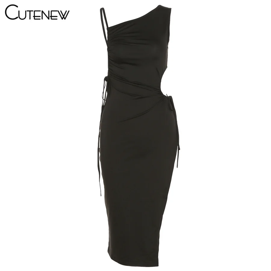 

Cutenew Sexy Hollow Out Diagonal Collar Solid Dress Women's Clothes Fashion Club Party Side Slit Elegant Lady Long Prom Dresses
