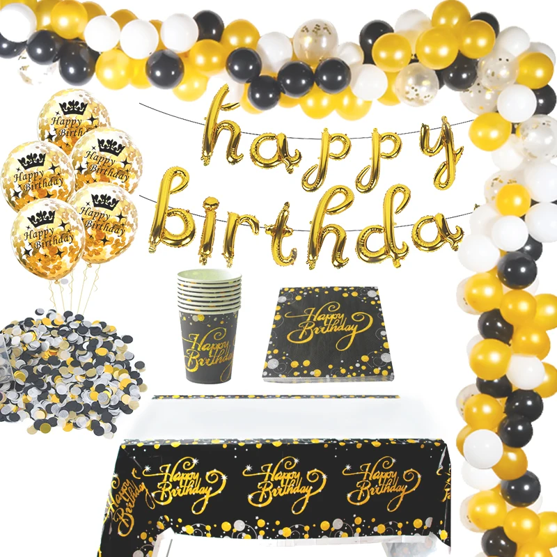 

Cyuan Happy Birthday Decorations Gold Black Latex Balloons Garland Balloon Arch Gold Confetti Ballons 21 30 40 50 Years Decor