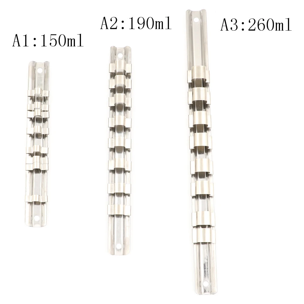 

1/4" 3/8" 1/2" with 8 Clips Organizer Storage Socket Rack Holder On Rail Tool