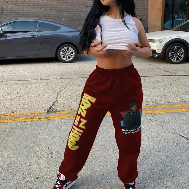 TNNAOFF Aesthetic Graphic Hip Hop Y2k Sweatpants For Women Fall fashion Joggers Elastic High Waist Lounge Wear Cargo Trousers