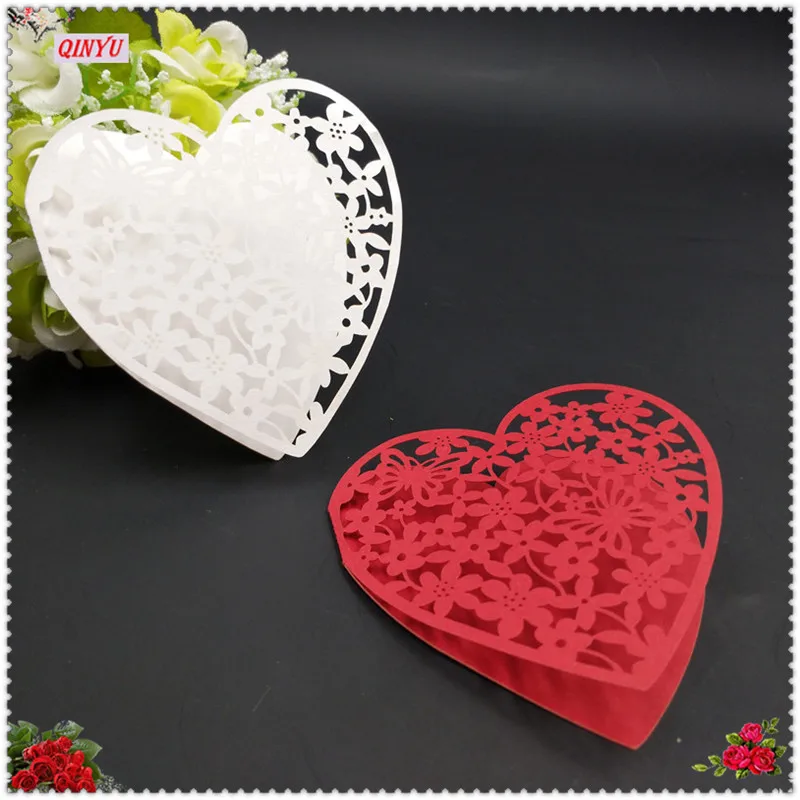 10/50/100 pcs Greeting Cards Small Folding Heart Shape Lovely Message Card Invitation for Anniversary Valentines Day 5z |