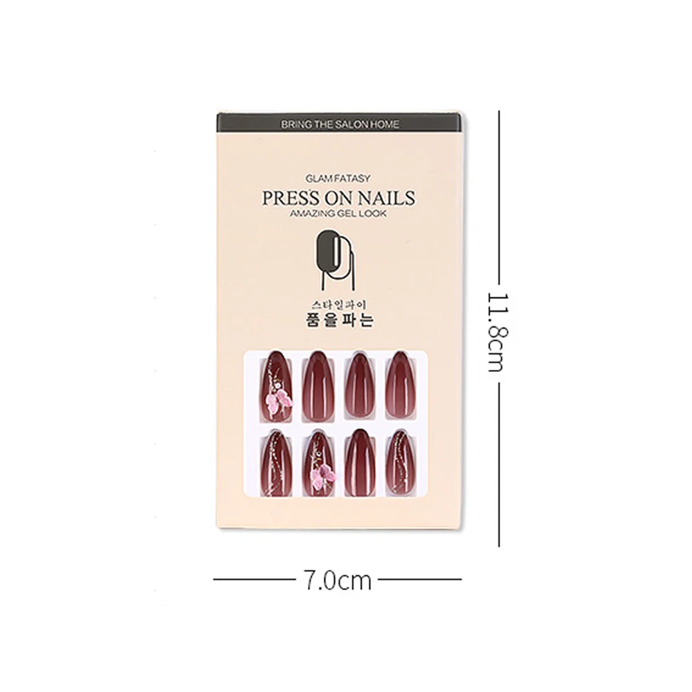 

24 Pcs/Box Full Cover Fake Nail Crystal Pink Butterfly Gradient Color False Nails Tips With Adhesive Sticker Nail Manicure Tools