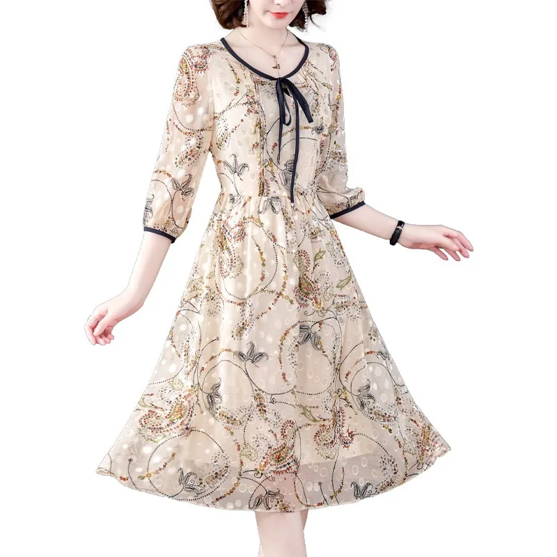 

2021 Spring Vintage Floral Chiffon Beach Midi Dress Summer Casual Print 3XL Plus Size Dress Classy Women Bodycon Party Vestidos