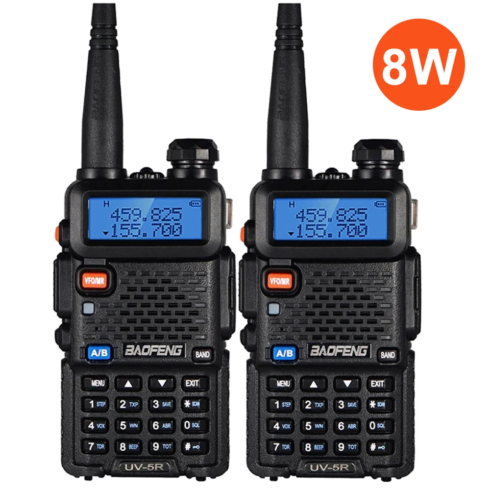 2PCS Baofeng Two Way Radio UV-5R Power 8W Portable Walkie Talkie Dual Band Long Range Amateur Radio VHF/UHF UV5R Travel Walkie