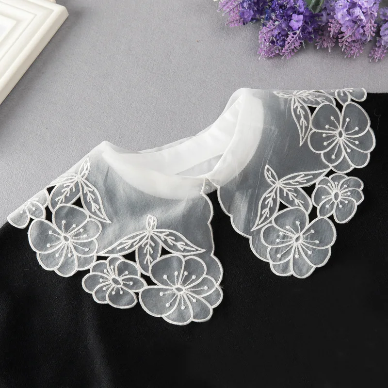 

Girls Detachable Collars Big Lapel Chiffon Fake Collar Sweet Half Shirt Blouse Decorative Necklace Female Clothes Ties Accessory