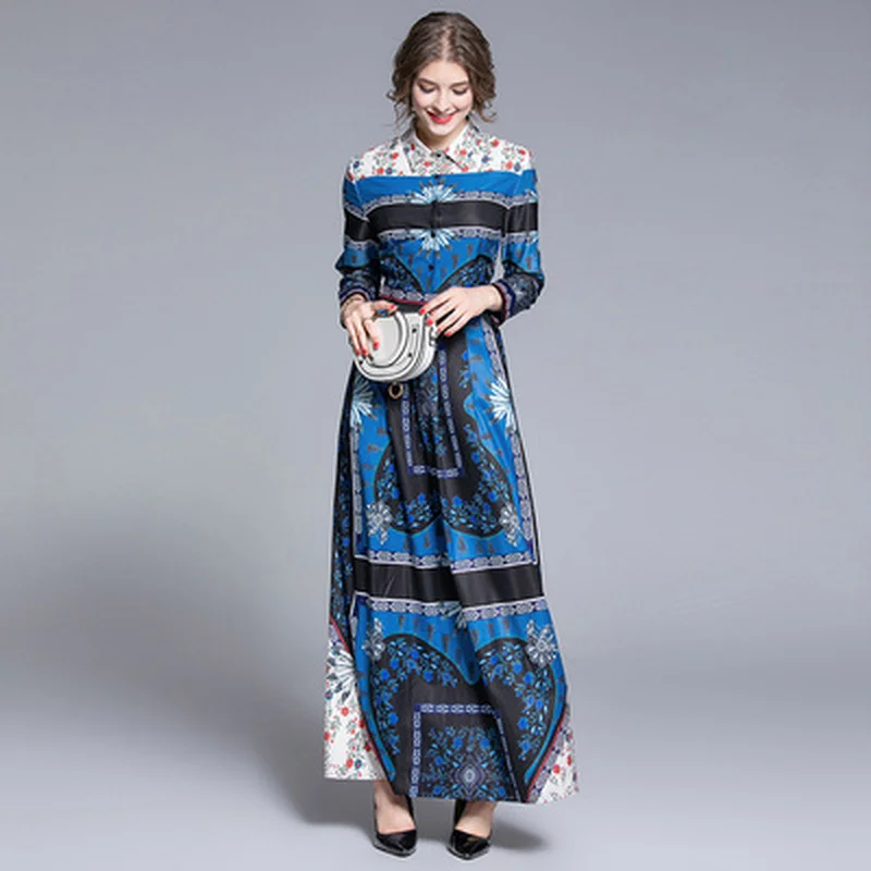 Женское платье с длинным рукавом модельное дизайнерское синее большого размера