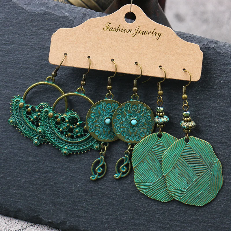 Винтажные богемные серьги античная бронза круглые листья цветок висячие для