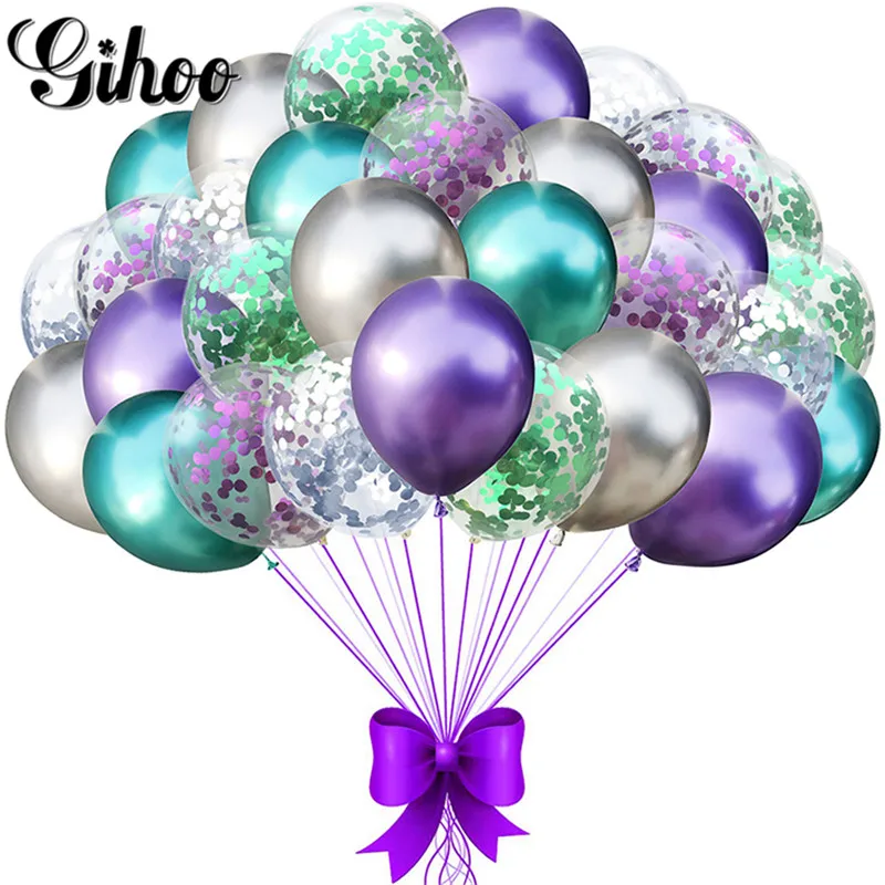 30 шт 12 дюймов хром Фиолетовый Зеленый Серебряный Русалка конфетти латексные шары