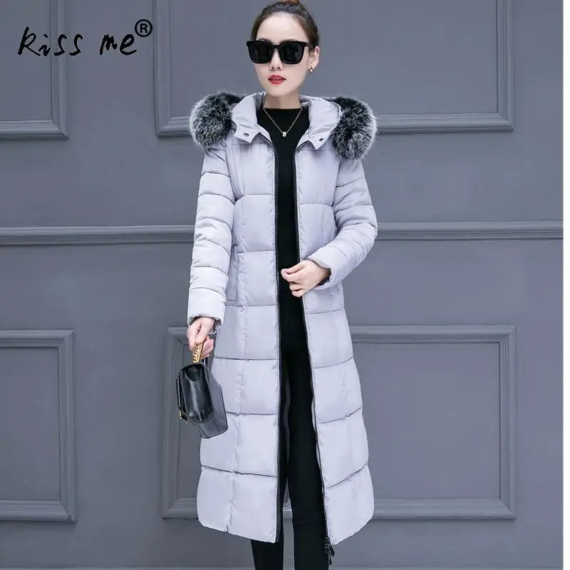Длинное стильное уличное пуховое пальто для женщин однотонное похудения с