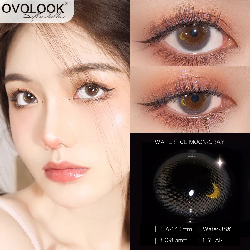 Lentillas de colores para miopía, lentes de Color dorado, polvo, Luna, pupila Natural, ojos azul y Gris (diámetro: 14mm), OVOLOOK-2pcs/par