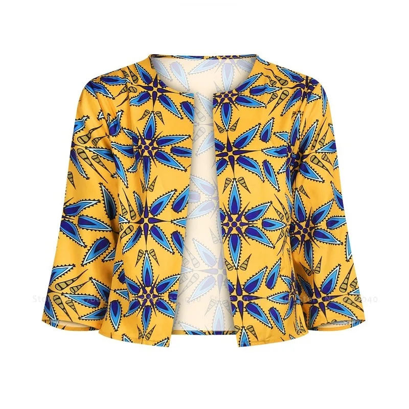 

African Bazin Ankara Boho Printed Formal Dress Women Cardigan Jackets Skirt Two-piece Costume Set Suit Party Performance Outfits
