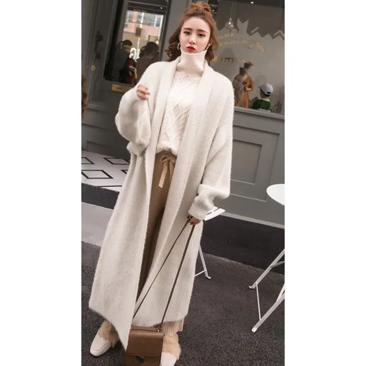 Винтажный утолщенный искусственный норковый бархатный кардиган, свитер, Осень-зима, женское вязаное пальто свободного размера плюс, верхняя одежда