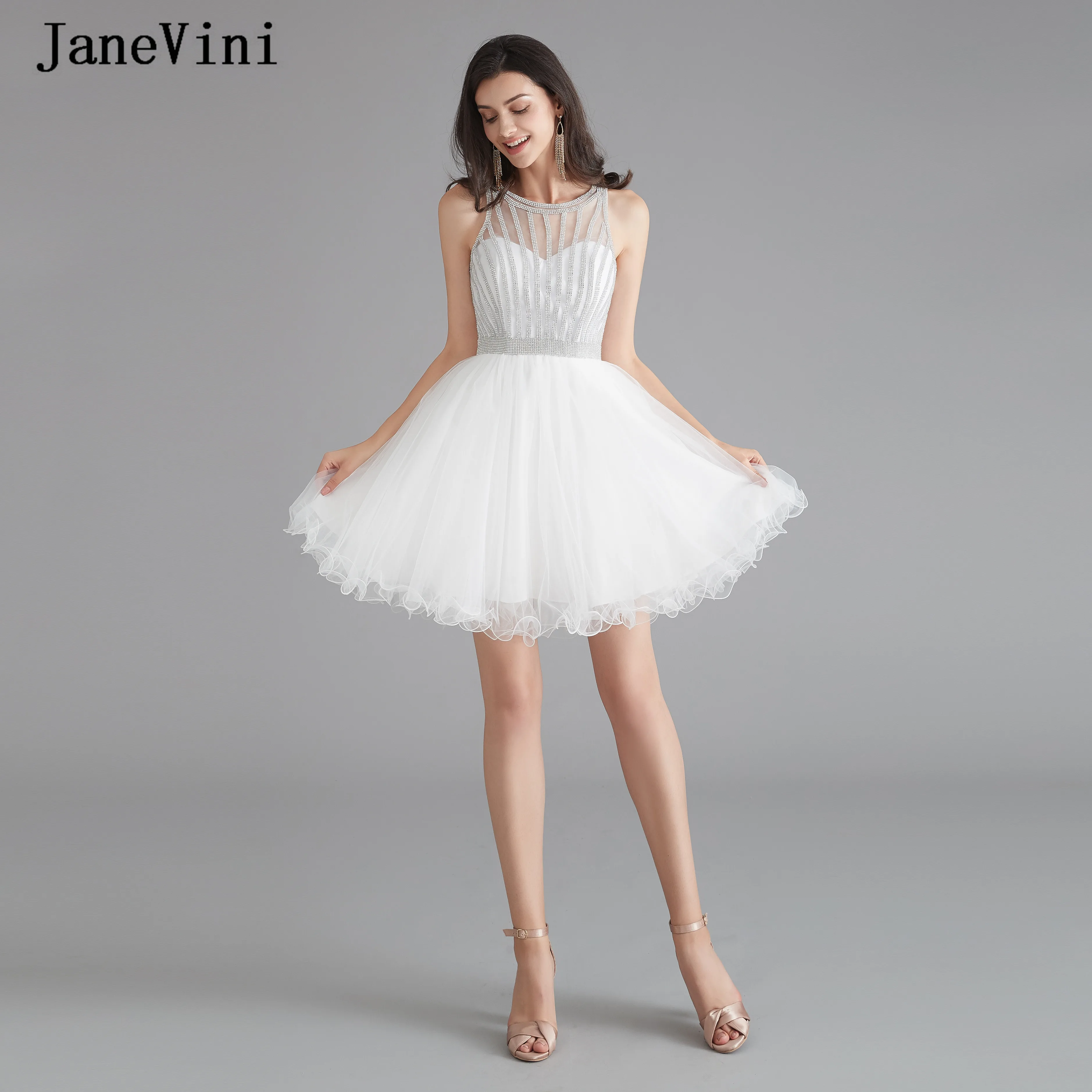 Элегантное Белое Тюлевое короткое платье jaevini для встречи выпускников с бусинами