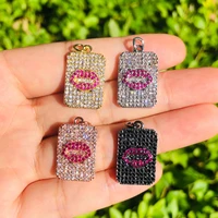 5pcs red lips charms pendant for woman bracelet necklace earring making rectangle zirconia pave handmade jewelry parts wholesale
