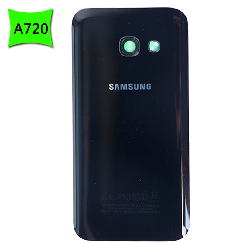 Для samsung Galaxy A3 A5 A7 A320 A520 A720 стеклянная крышка для батареи задняя дверь+ чехол для объектива камеры для a320 a520 a720 - Цвет: A720 Black