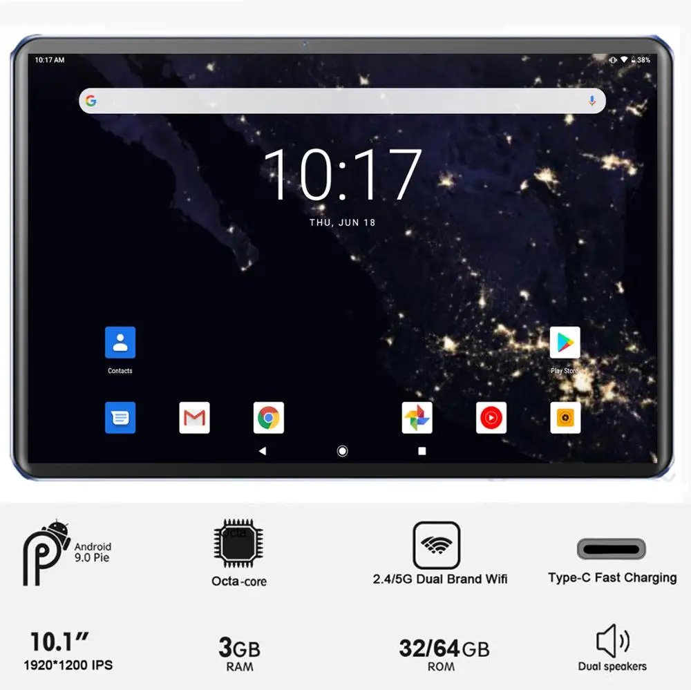 

Планшет Android 9,0, 3 + 32/64 ГБ, 4G LTE, 10-дюймовый экран, 8 ядер, поддержка зарядки Type-C, Wi-Fi, GPS, 4G, LTE, bluetooth