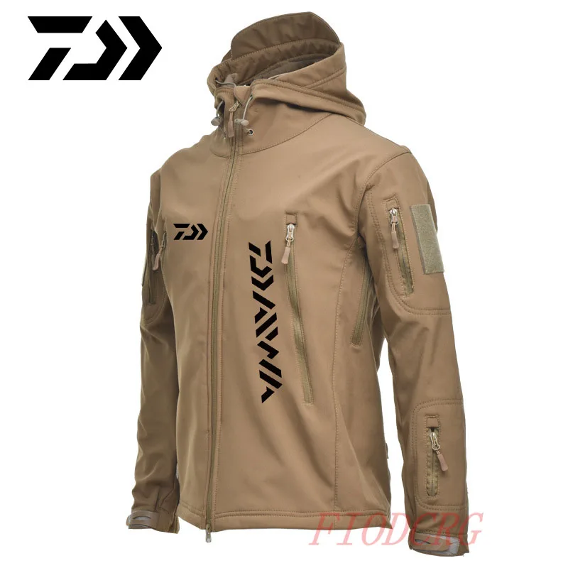 

Daiwa Jackets Shark Skin Soft Shell Fishing Clothes Tactical Jacket Windbreaker Flight Pilot Hood Military Fleece Fishing Jacket