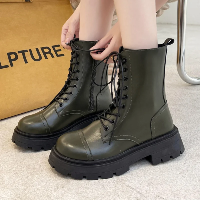 

Женские ботильоны на платформе, мотоциклетные ботинки с круглым носком, Осень-зима 2021