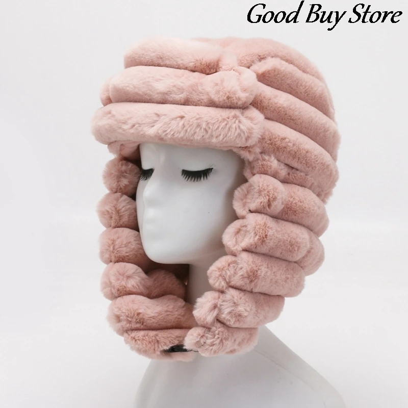 

Unique Thermal Bomber Hats Windproof Climbing Russian Hat Soft Fur Skiing Caps Winter Warm Hiking Hunting Caps Thicken Earflap