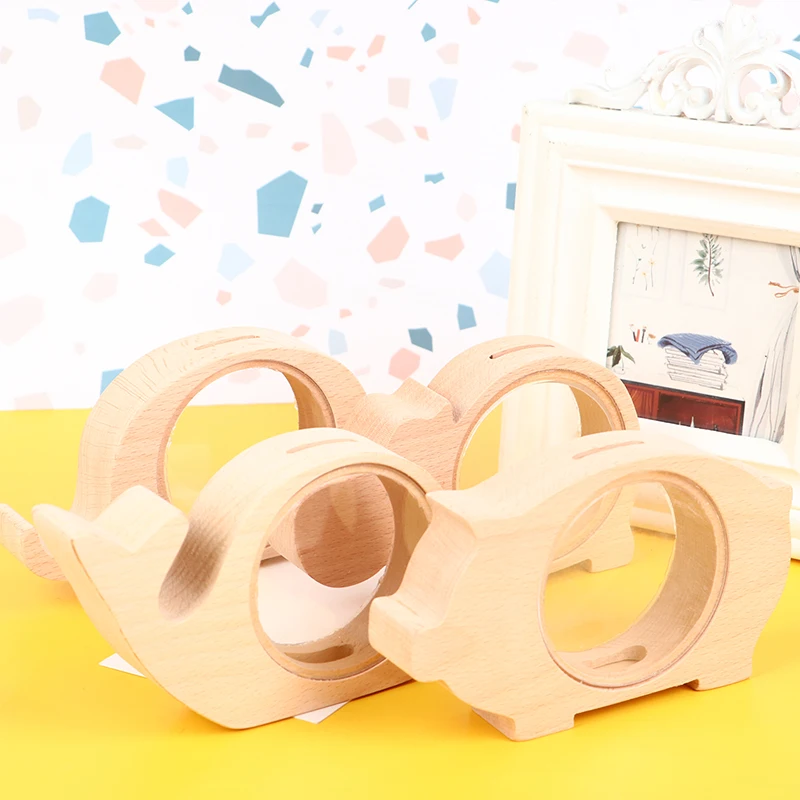 Деревянная копилка милый бегемот Кит слоны животные для монет прозрачное стекло