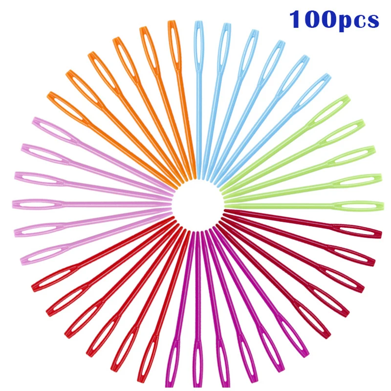 colorful 100 шт 7,2 см пластиковые вязальные крючки для вязания гобелен шерсть спицы для пряжи детей DIY свитер инструменты для плетения - Цвет: colorful