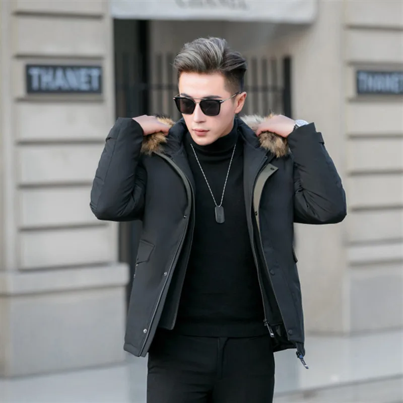 Новинка мужская зимняя куртка с большим меховым воротником и двойной молнией