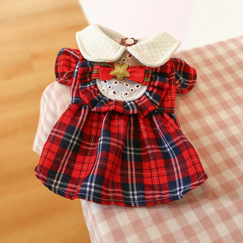 

Dog Dress Holiday Theme Plaid Checked Dress with Bowtie Dog Sweater Dress for Small/Medium Classic Dogs Cat Dress