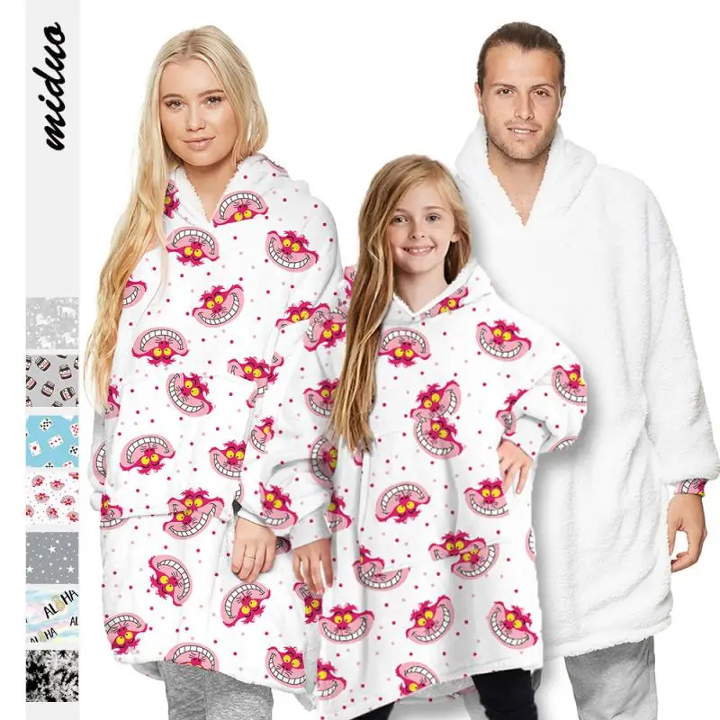 

Теплая двухсторонняя пригодная для носки домашняя одежда ночное платье одеяло с капюшоном одеяло с рукавами Толстовка зимний флисовый под...