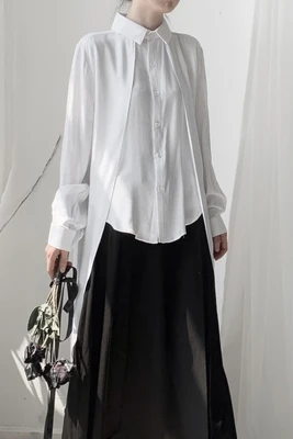 Женская рубашка с длинным рукавом, однотонная простая Весенняя новая рубашка с коротким спереди и сзади, Длинная накидка, модная женская тр... от AliExpress RU&CIS NEW