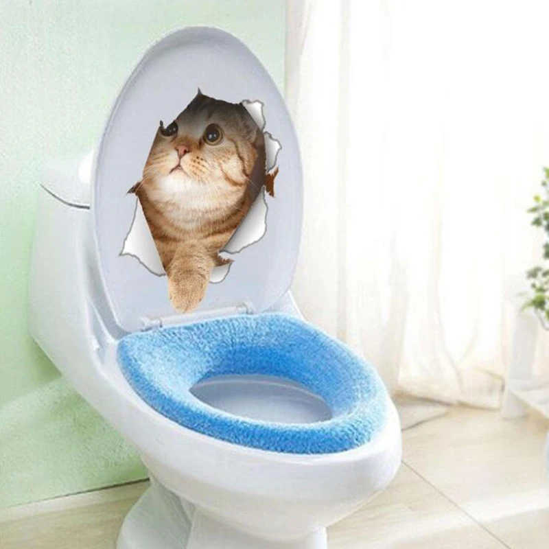 3D отверстие кошка собака животные Туалет наклейки украшения дома DIY Санузел