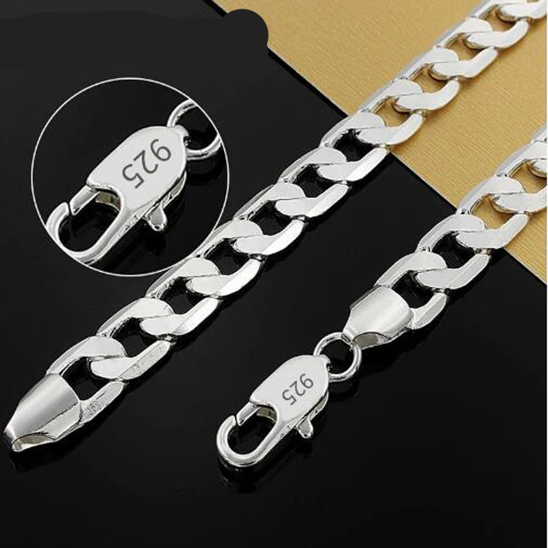 

New 925 Sterling Silver 20/24 Inch 10MM Full Sideways Figaro Chain Necklace For Woman Man Fashion Wedding Jewelry Gift