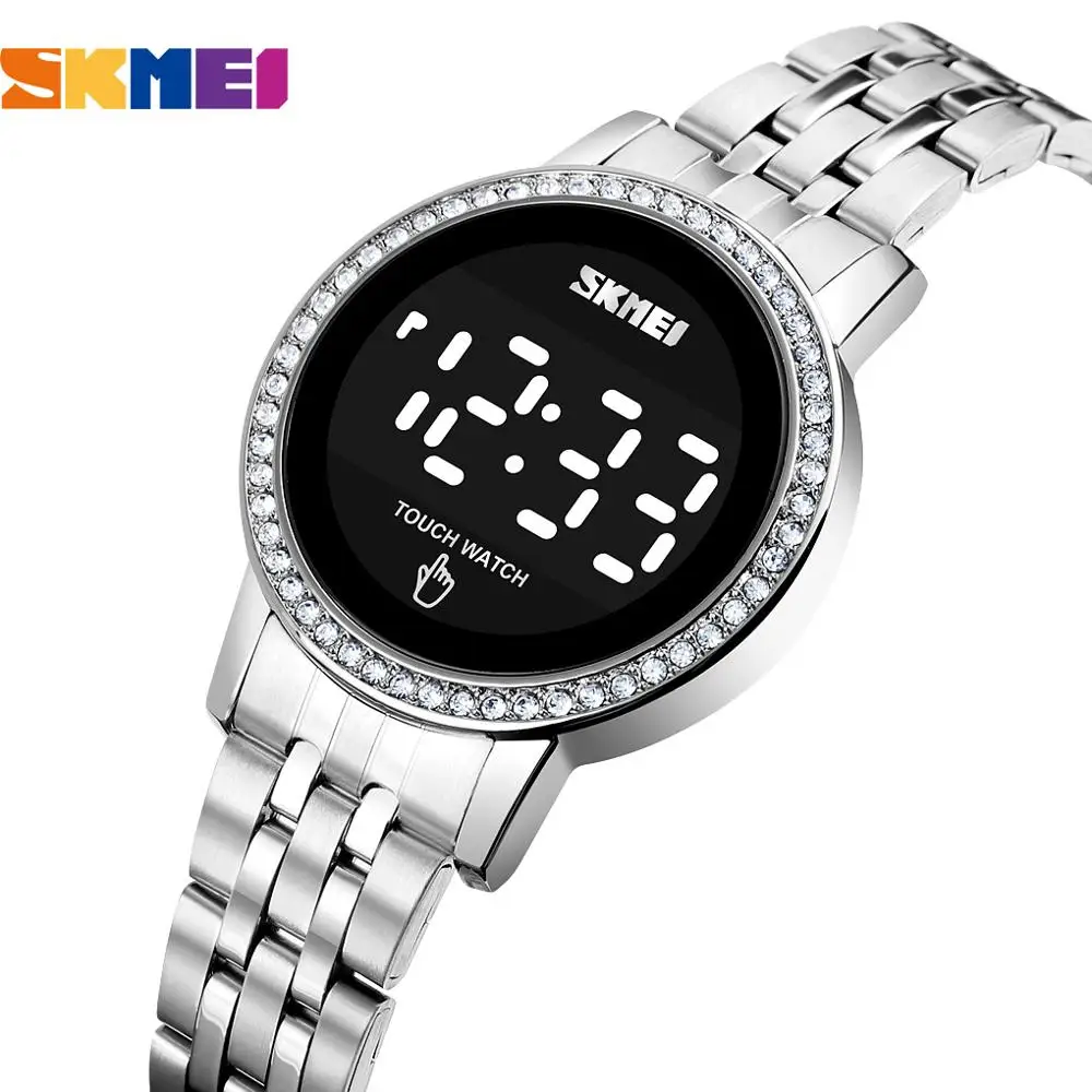 Women Watch Elegant Stainless Steel Digital Touch Watches SKMEI Top Luxury Diamond Dial Electronic Wristwatch Ladies Dress Clock