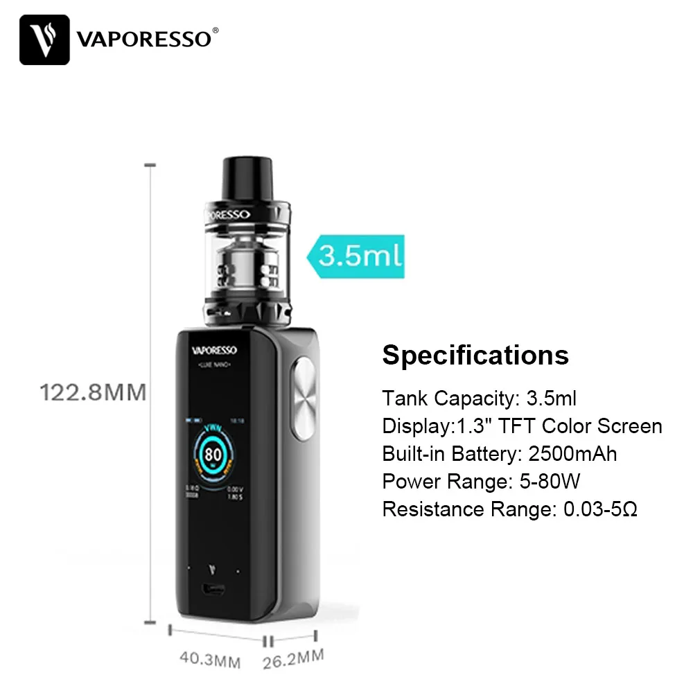 Оригинальная электронная сигарета Vaporesso Luxe Nano Kit вейп с аккумулятором 2500 мАч мини