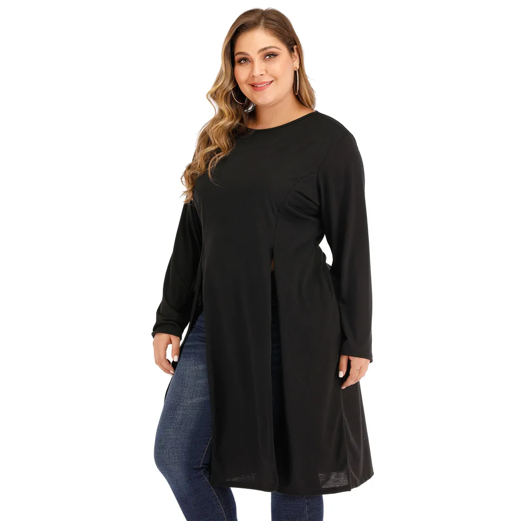 Женский зимний Повседневный пуловер с длинным рукавом большие размеры футболка