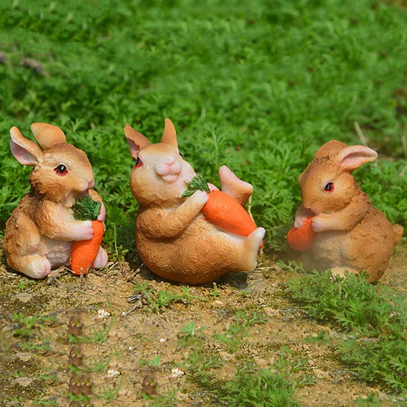 

Bunnies Garden Ornaments Outdoor Weatherproof Set MINI Resin Bunny Figurines Rabbits Holding Carrots for Home Decoration