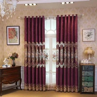 curtains for living room european luxury floral embroidered tulle half shading purple chenille new home window drapes