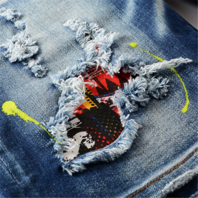 

Dsquared2 Italian tide brand DSQ2 hand-painted lacquer hole stretch five-point small straight slim jeans D2 men