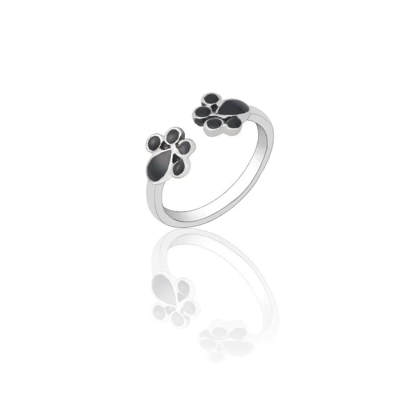 

Punk Cool Men Titanium Steel Ring Vintage Dog Cat Paw Footprints Rings For Women Animal Adjustable Jewelry Christmas Gifts Anel