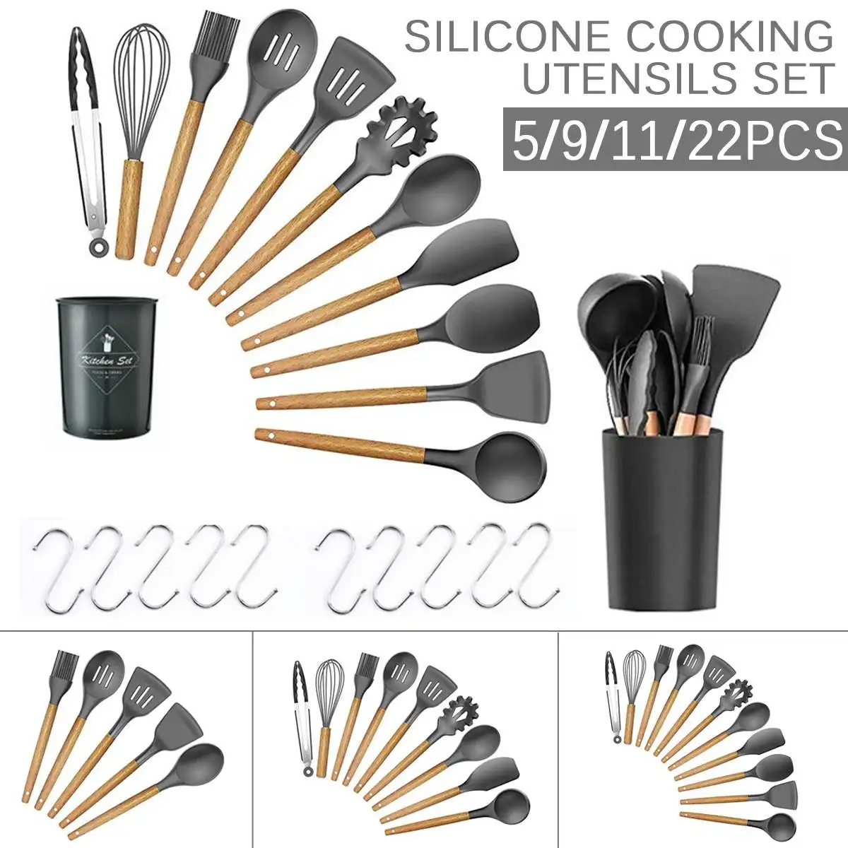 

22Pcs Kitchen Set Silicone Cooking Utensil Set Nonstick Spatula Kitchenware Wooden Handle Cooking Tool Kitchen Appliances