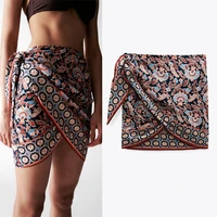 traf za woman skirts 2021 high waist summer mini skirt women beach sarong wrap short skirts female side tied vintage skirt