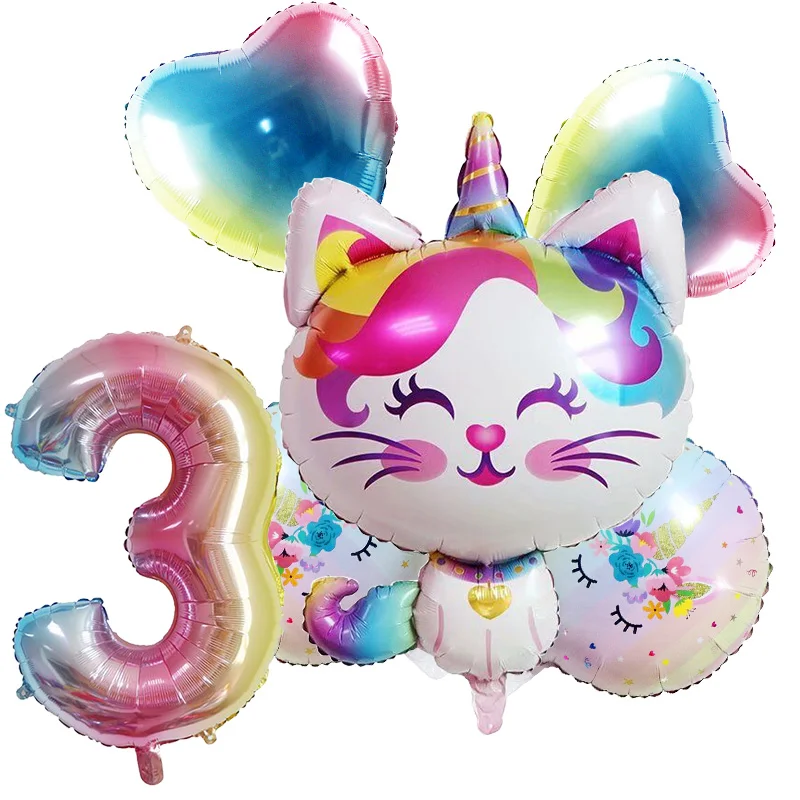 32 дюймовые воздушные шары в виде радужных цифр единорог кот фольгированные