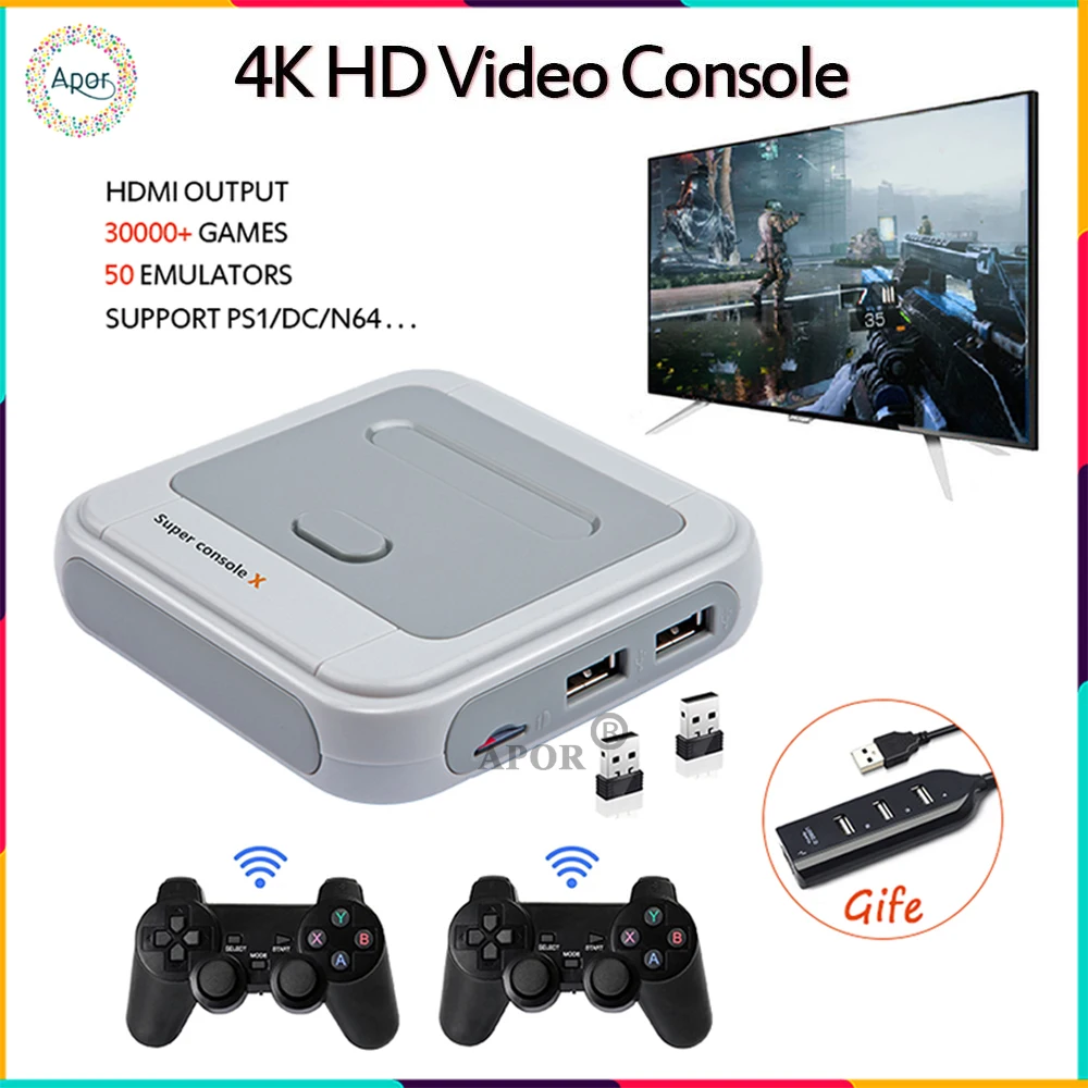 

Ретро Wi-Fi супер консоль X с 33000 играми с 2,4G беспроводными контроллерами 4K HD ТВ видео игровые консоли для PSP/N64/DC/NDS/PS