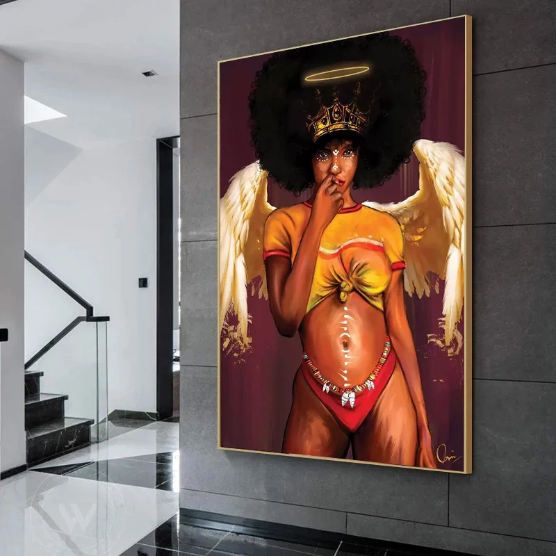 

Naked Sexy Body African Woman Canvas Painting Angel Wings Girl Poster and Prints Wall Art Pictures for Living Room Home Decor