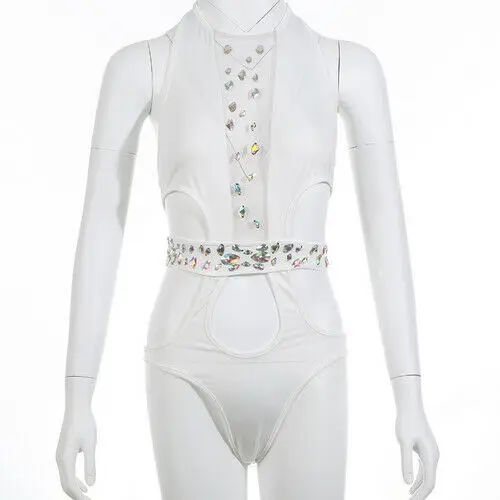 2021 Sexy Women Bikini Monokini with Rhinestone Belt Push Up Hollow Swimwear Swimsuit Summer Bathing Suit Beachwear | Спорт и