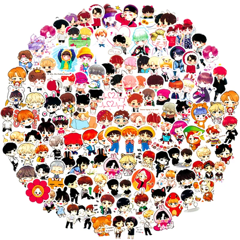 100 PCS PVC BTS cartoon stickers waterproof motorcycle cars do not repeat stick box graffiti stickers BT21 stickers