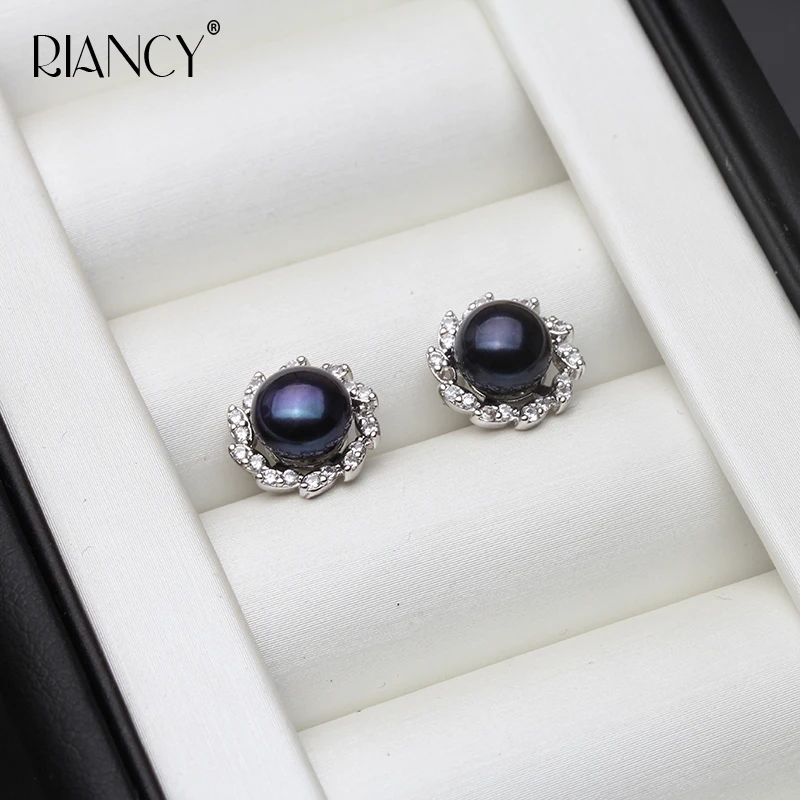 

Real Cultured Freshwater Black Pearl Earrings For Women 925 Silver Earring Fine Jewelry